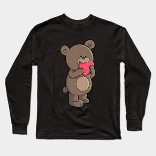 Teddy bear eating the valentine's day Long Sleeve T-Shirt